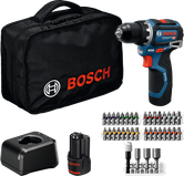 Bosch GSR 12V-32 boremaskinesæt med kuffert og tilbehør.